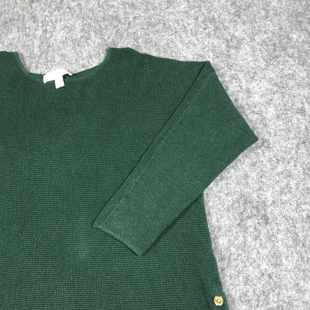 MICHAEL Michael Kors Sweater Womens M Green Waffle Knit Side Button Tunic Top